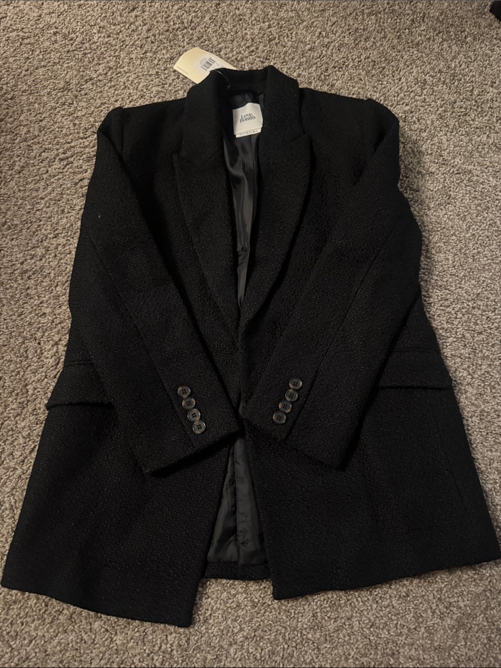 Love Bonito Women's Black Tailored Bouclé Blazer